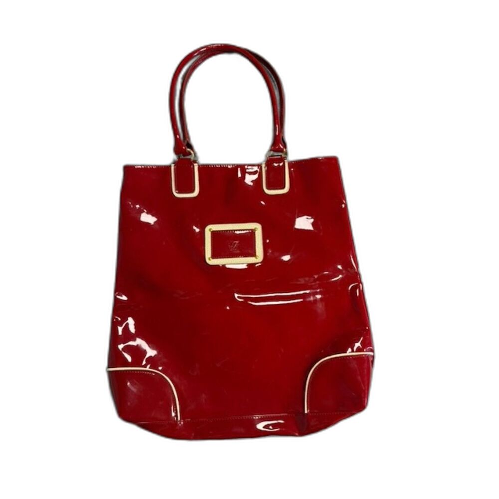 Estée Lauder Red Patent Tote Bag Glossy Y2K Shoulder Purse Gold Tone